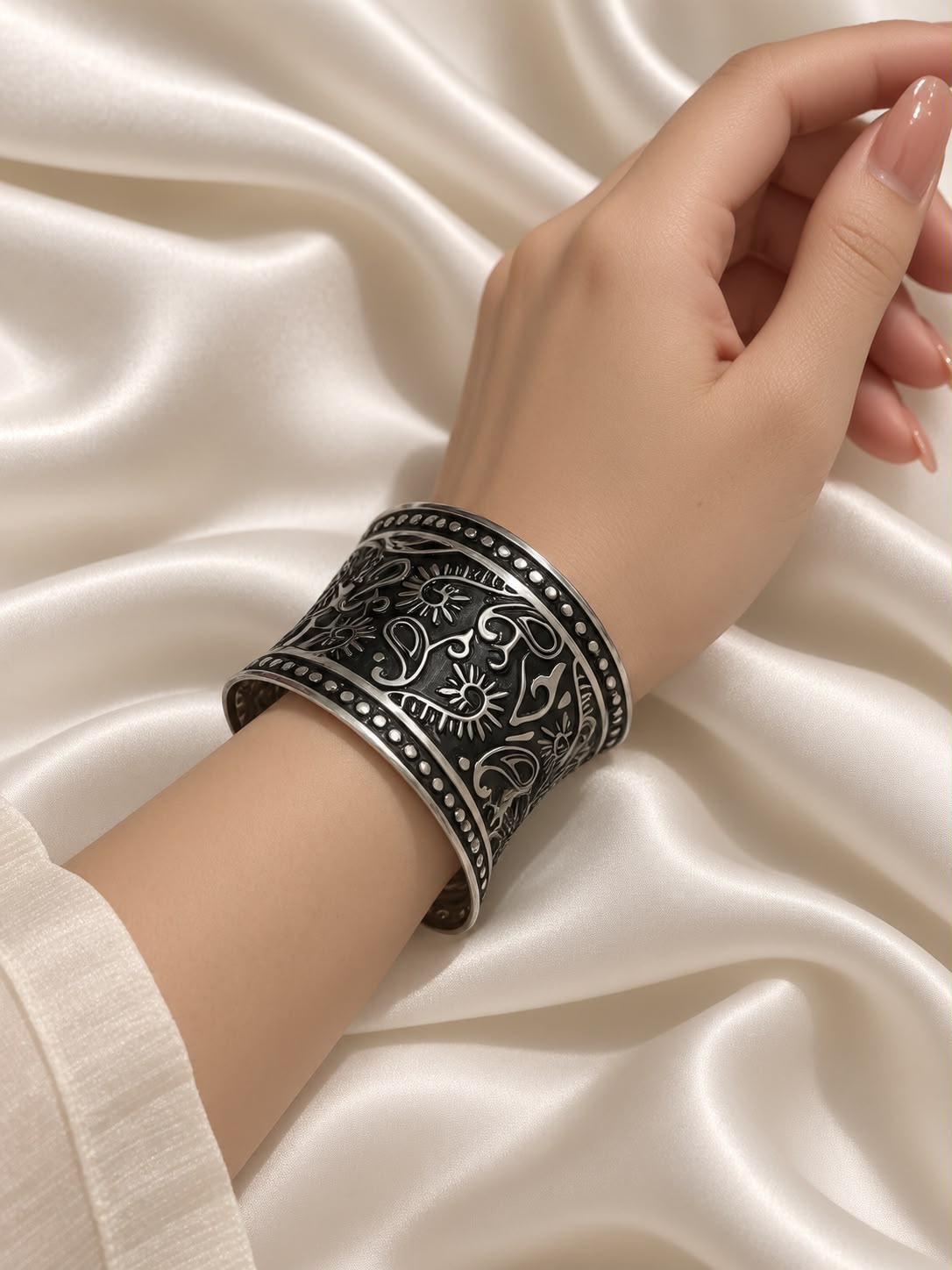 Oxidized Silver Wide Cuff Bracelet