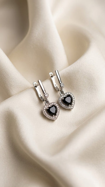 Black Heart Crystal Drop Earrings