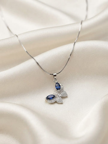 Blue Butterfly Crystal Pendant Necklace