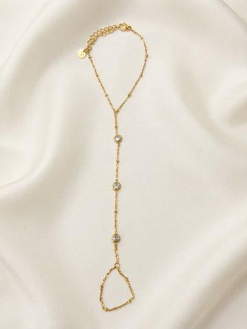 Gold Hand Chain Bracelet with Ring.