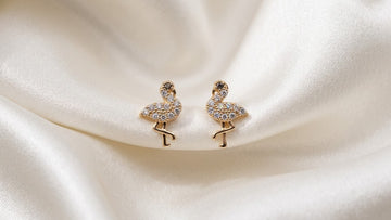 Gold Crystal Flamingo Stud Earrings