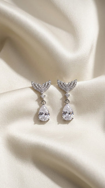 Silver Crystal Mermaid Tail Earrings