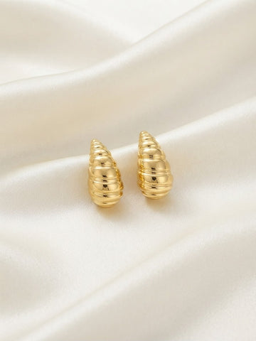 Gold-Tone Ribbed Teardrop Stud Earrings
