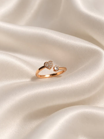 Gold-Tone Open Heart Ring with Sparkling Accents