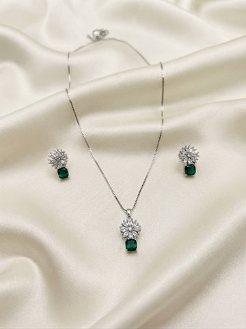 Emerald-Green Floral Crystal Jewelry Set