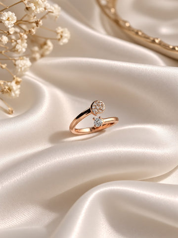 Gold-Tone Open Ring with Sparkling Round and Floral Accents