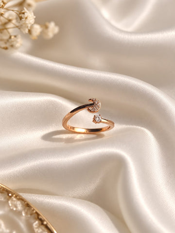 Gold-Tone Crescent Moon Open Ring