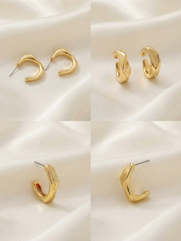 Chunky Plastic Gold Tone Huggie Hoop Earrings