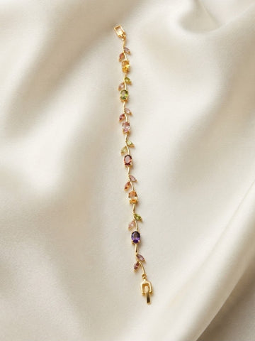 Pastel Floral Vine Bracelet – Gold-Tone Pink & Purple Crystal Jewelry