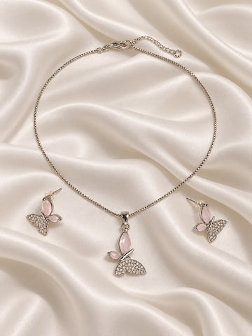 Pink Butterfly Necklace & Earring Set