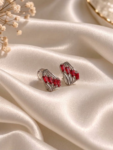 Red Crystal Silver-Tone Geometric Earrings