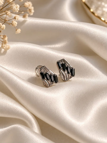 Black Stone Silver-Tone Earrings