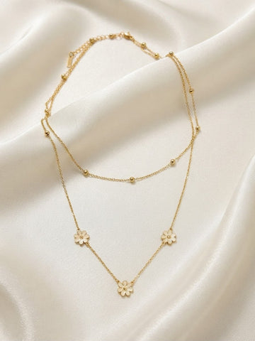 Gold Daisy Layered Necklace Set